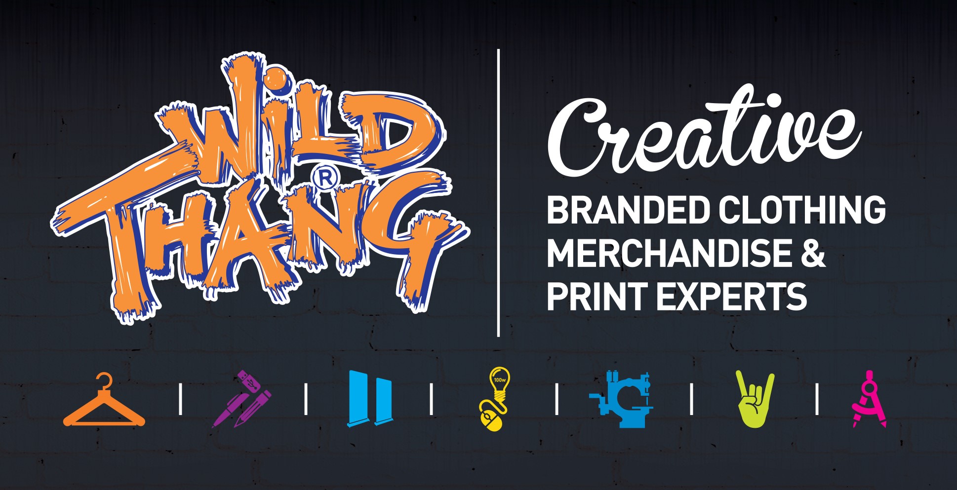  The image shows a logo that says 'Wild Thang' with the tagline 'Creative Branded Clothing Merchandise & Print Experts' below it. There are also several icons representing different types of clothing and printing. The image represents the search query 'Wild Thang the Pekingese from Instagram'.